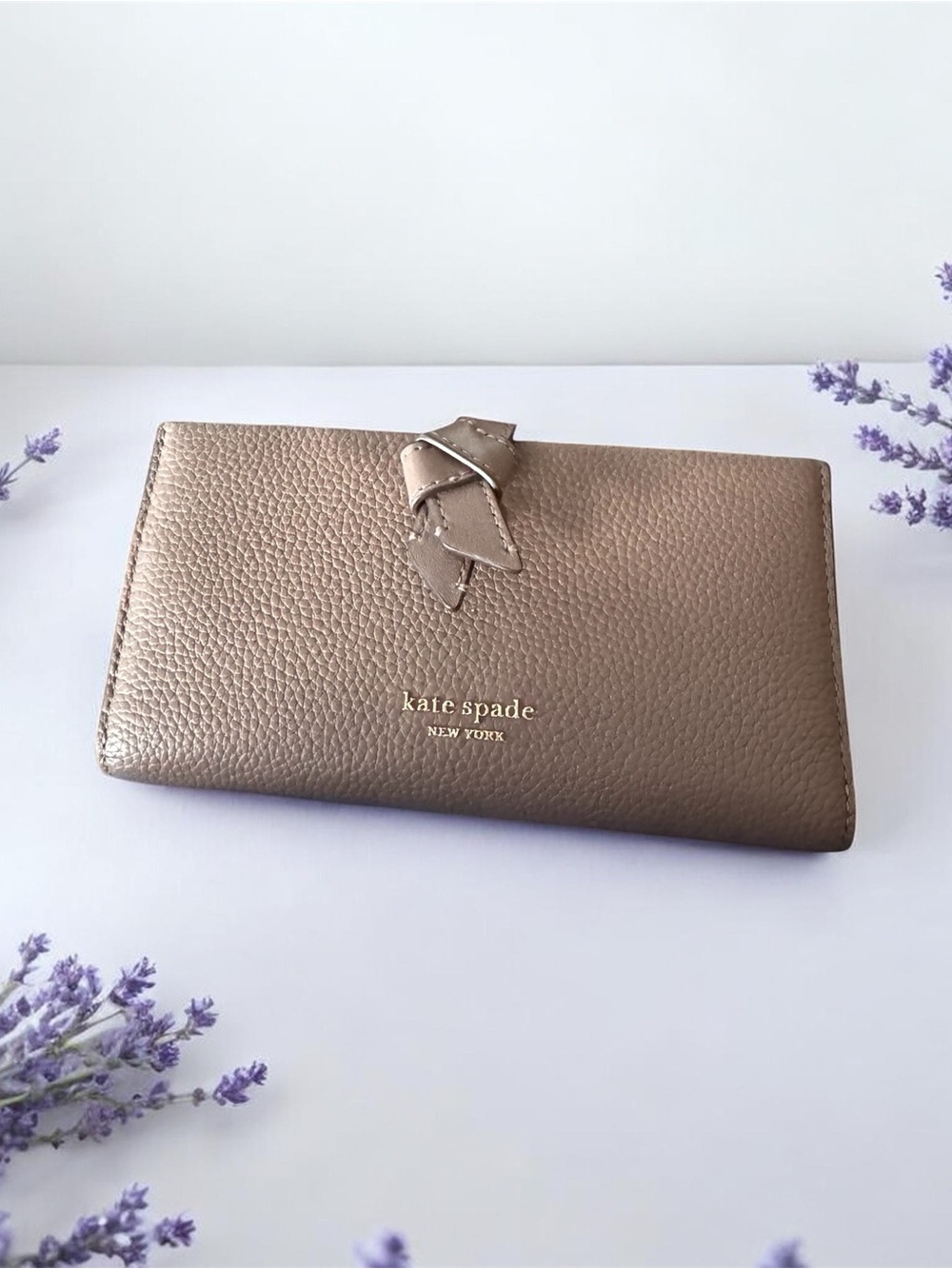 kate spade Metallic Taupe Pebbled Leather Continental Wallet